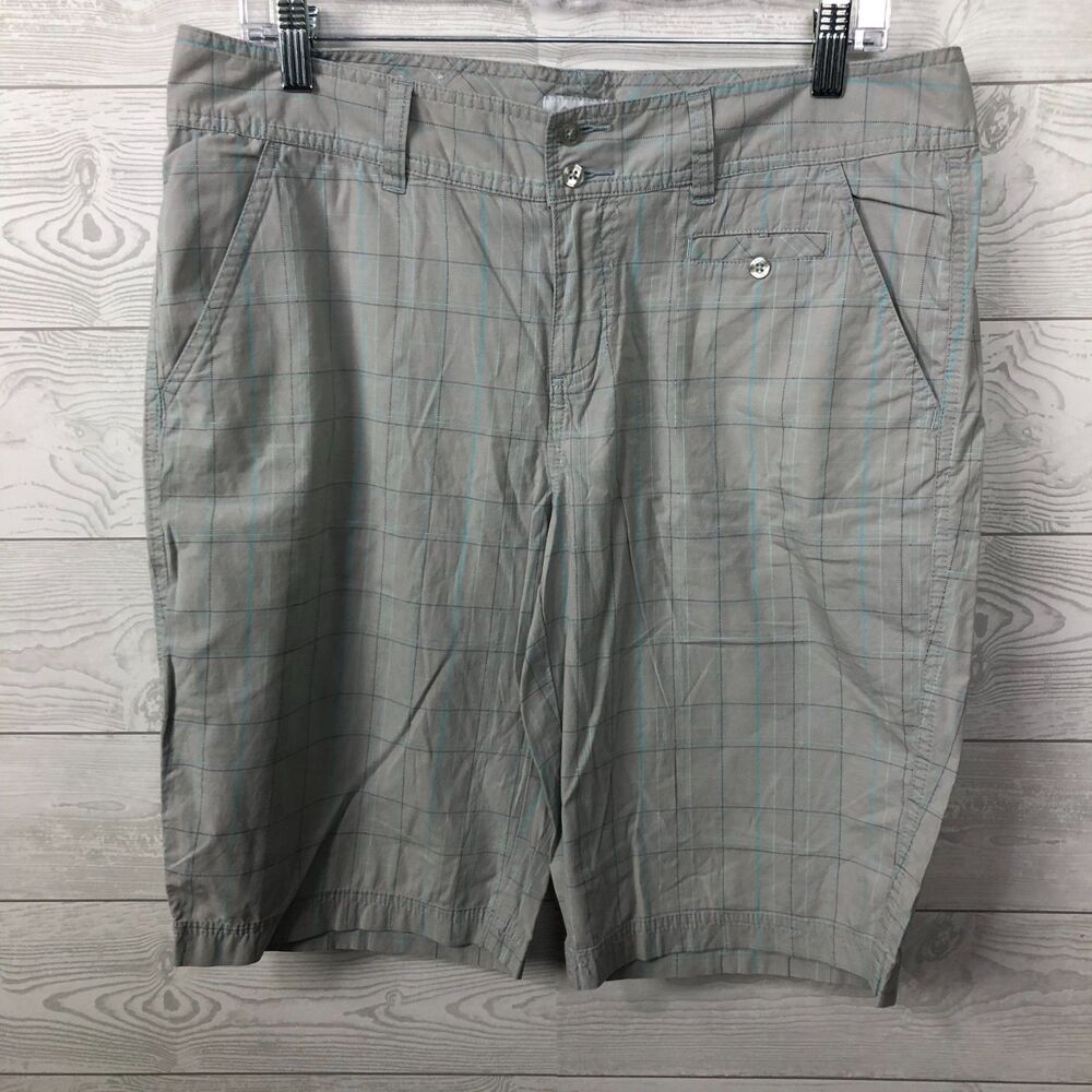 Columbia Women's Size 12 Plaid Bermuda Shorts Cotton Blend Gray Flat Front